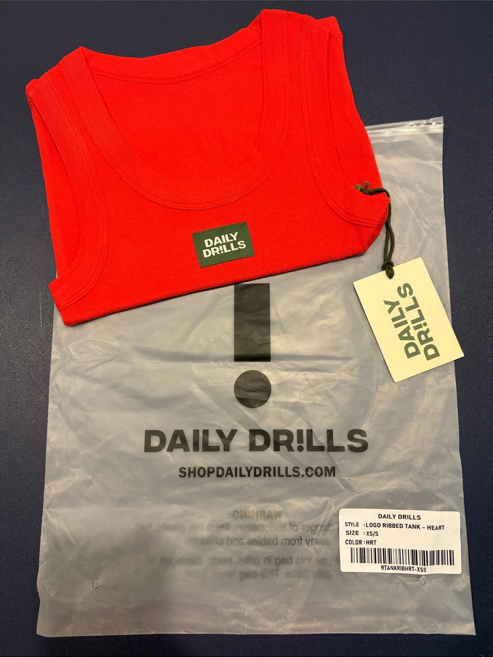 Daily Drills logo ribbed tank Heart red NWT sold out! Sz S/M